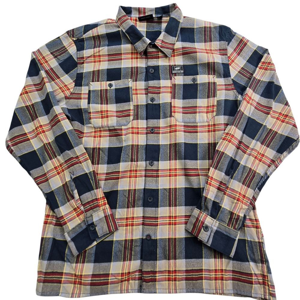 VANS Shirt Mens L Blue Plaid Flannel Button-Up Long Sleeve Collared Pockets